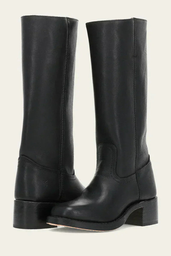Quintessa | Women's Western Style Knee-High Mid Calf Block Heel With Closed Toe Boots — Black