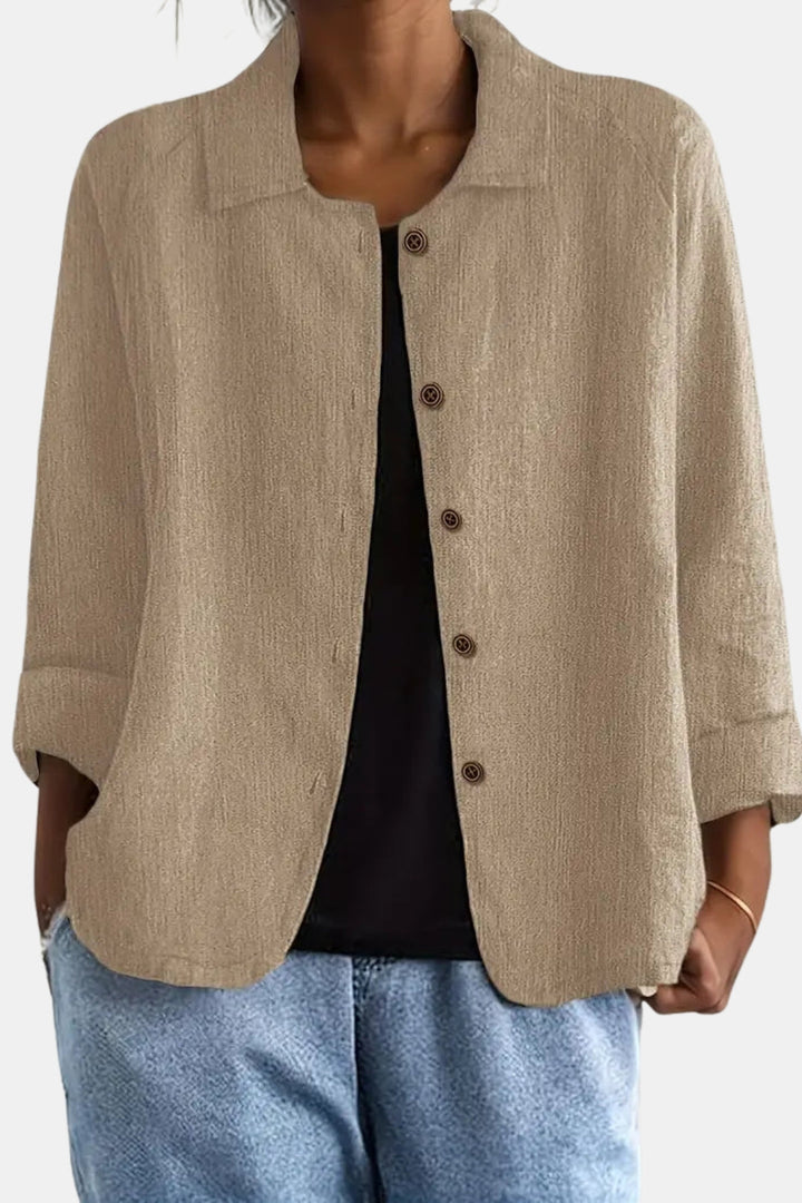 Quirina | Women's Lightweight Casual Classic Button Front Jacket — Beige