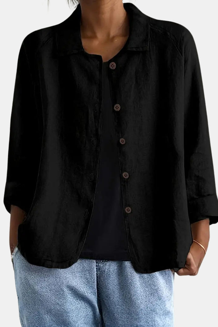 Quirina | Women's Lightweight Casual Classic Button Front Jacket — Black