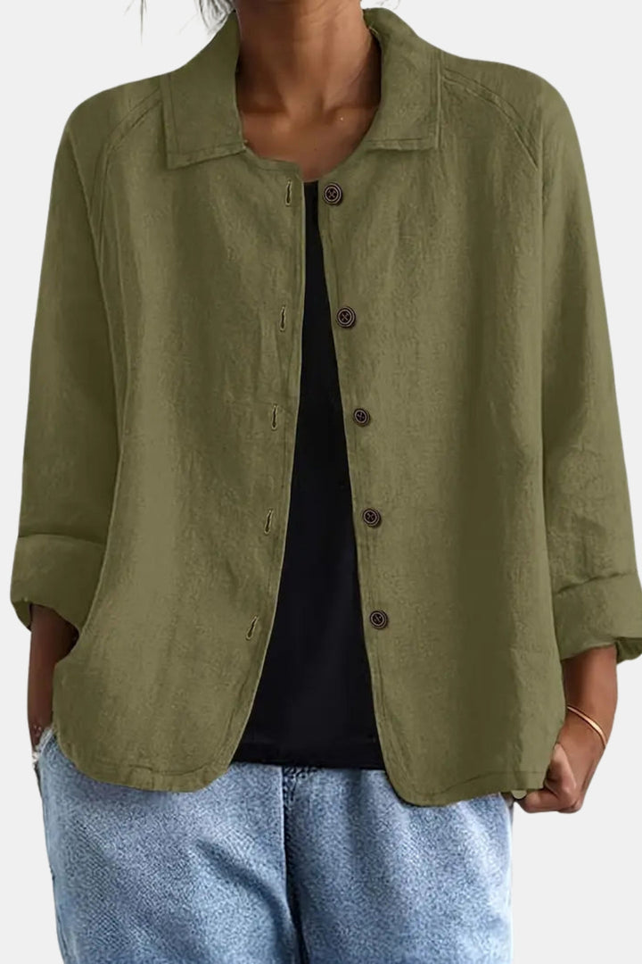 Quirina | Women's Lightweight Casual Classic Button Front Jacket — Green