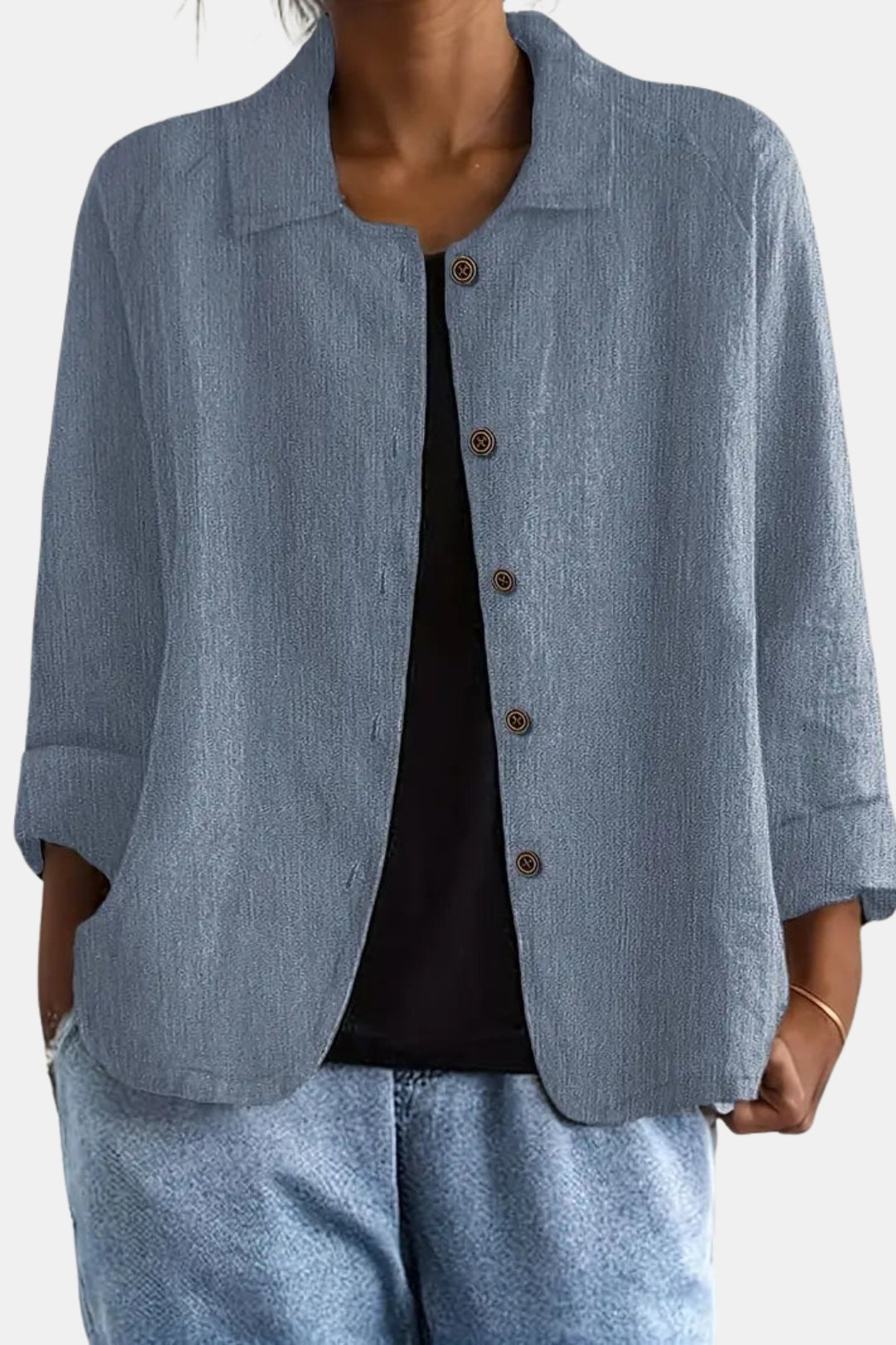 Quirina | Women's Lightweight Casual Classic Button Front Jacket — Light Blue