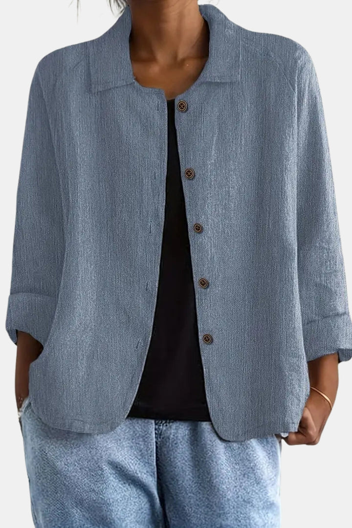 Quirina | Women's Lightweight Casual Classic Button Front Jacket — Light Blue