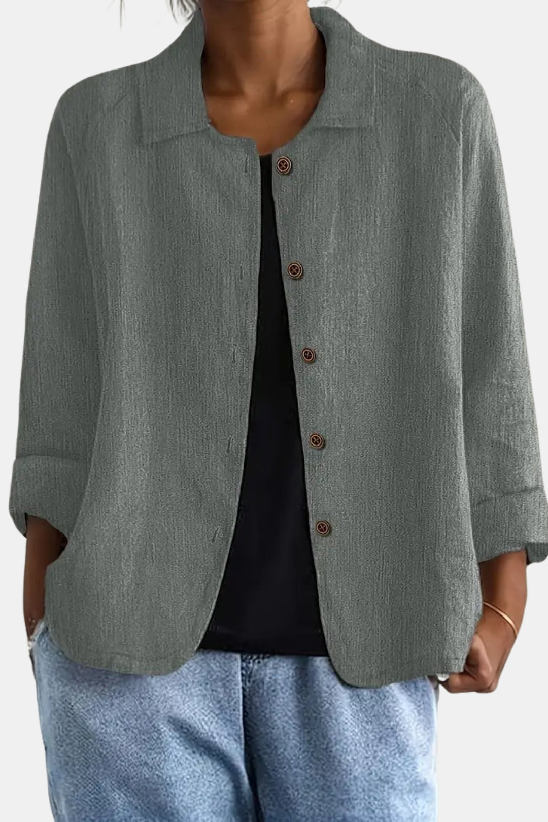Quirina | Women's Lightweight Casual Classic Button Front Jacket — Light Gray
