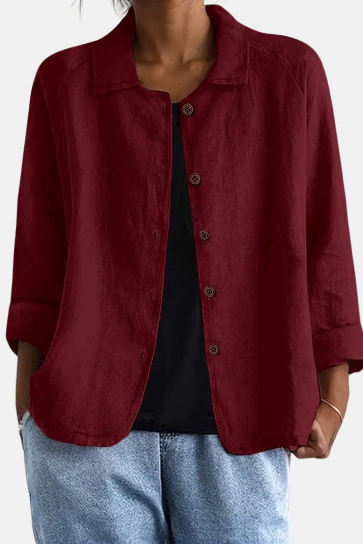 Quirina | Women's Lightweight Casual Classic Button Front Jacket — Red