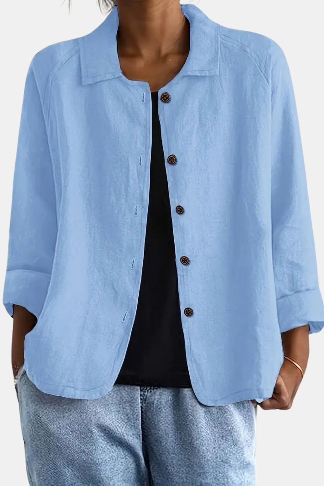 Quirina | Women's Lightweight Casual Classic Button Front Jacket — Sky Blue