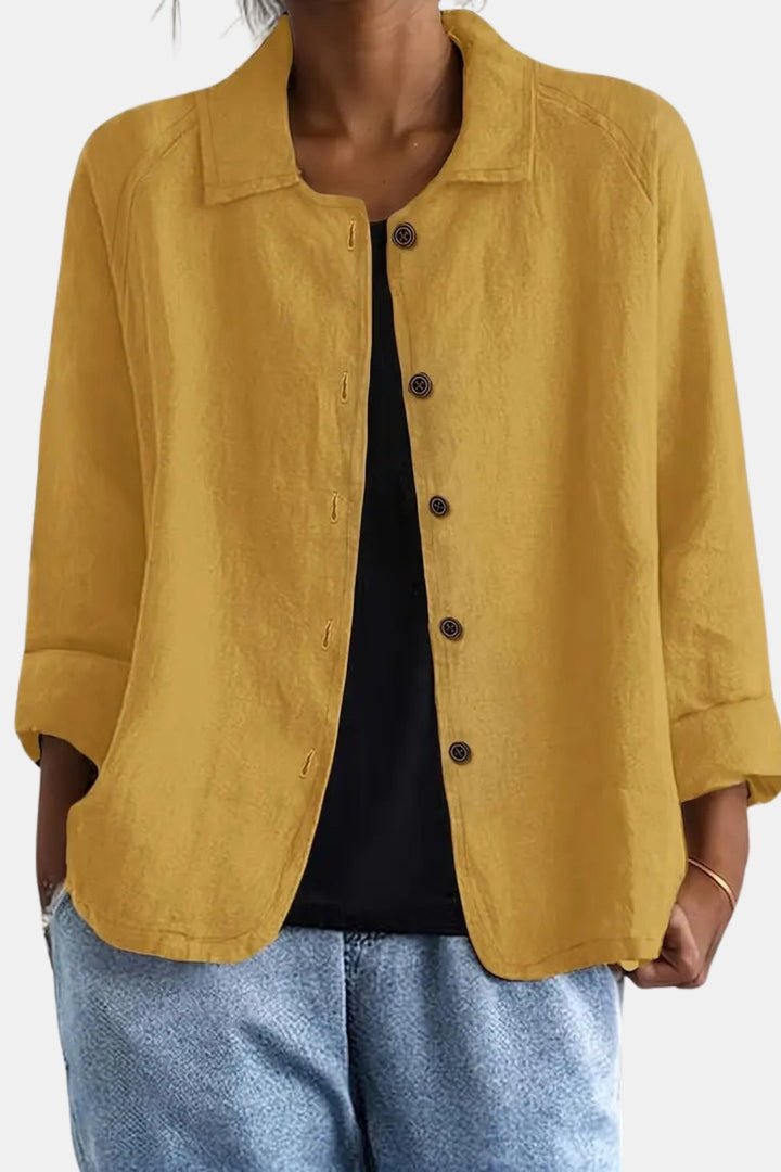 Quirina | Women's Lightweight Casual Classic Button Front Jacket — Yellow