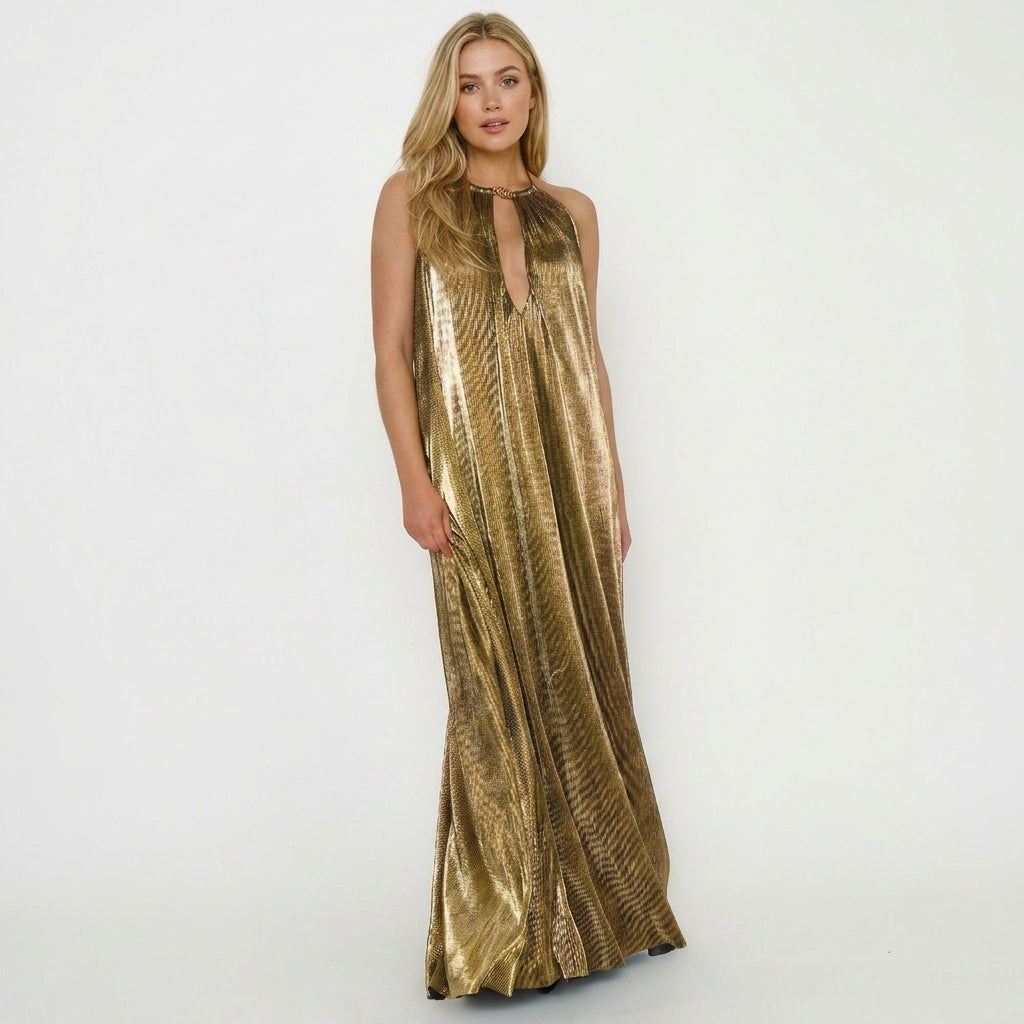 Renethaine | Halter Pleated Wedding Guest Dress