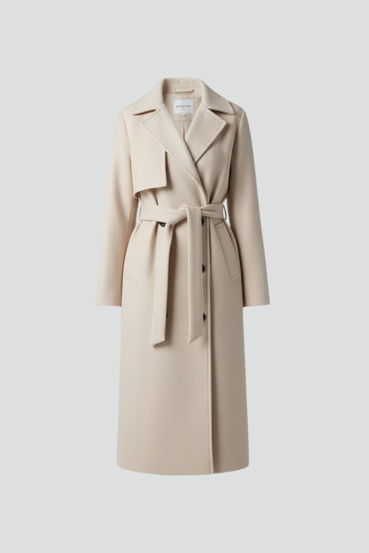Renethara | Women's Casual Stretch Long Coat with Belt and Double-Breasted Front Tops — 1