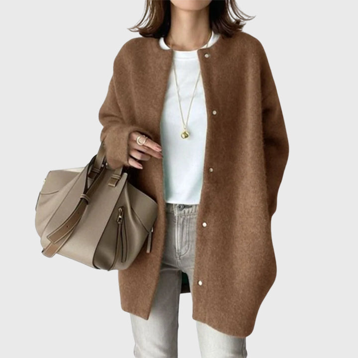 Rheareth | Women's Knit Cozy Elegant Cashmere Cardigan Sweaters — Caramel Brown