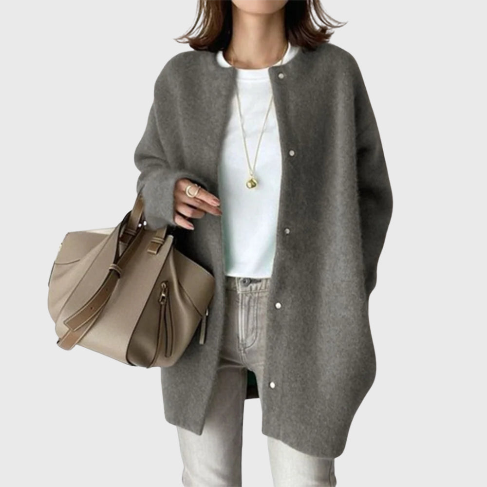 Rheareth | Women's Knit Cozy Elegant Cashmere Cardigan Sweaters — Gray