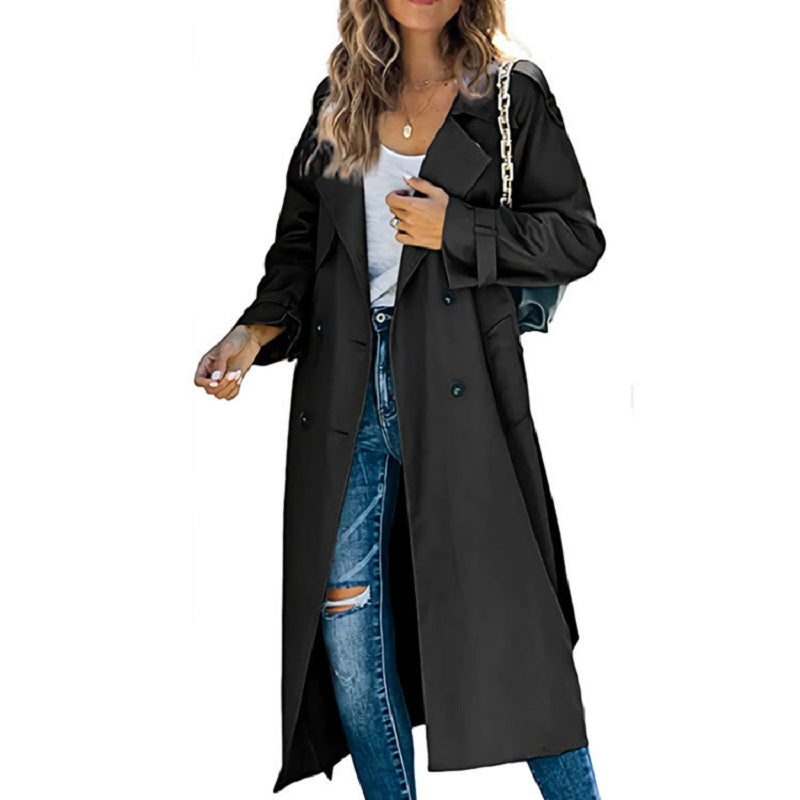 Romy | Women's Double-Breasted Zara - Trench Coat Long — Black