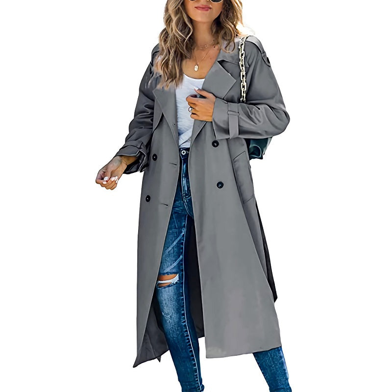Romy | Women's Double-Breasted Zara - Trench Coat Long — Gray