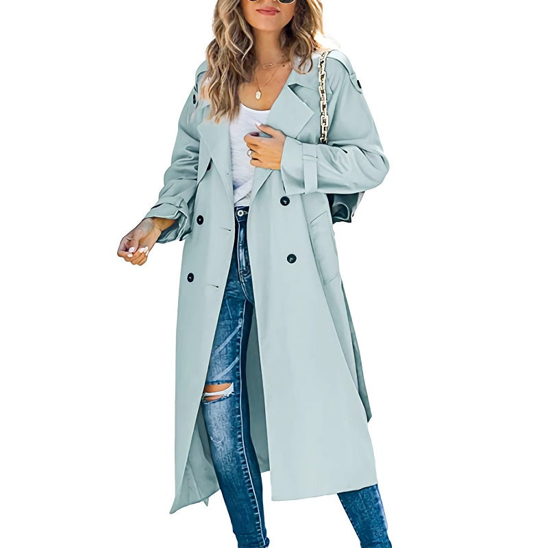 Romy | Women's Double-Breasted Zara - Trench Coat Long — Light blue