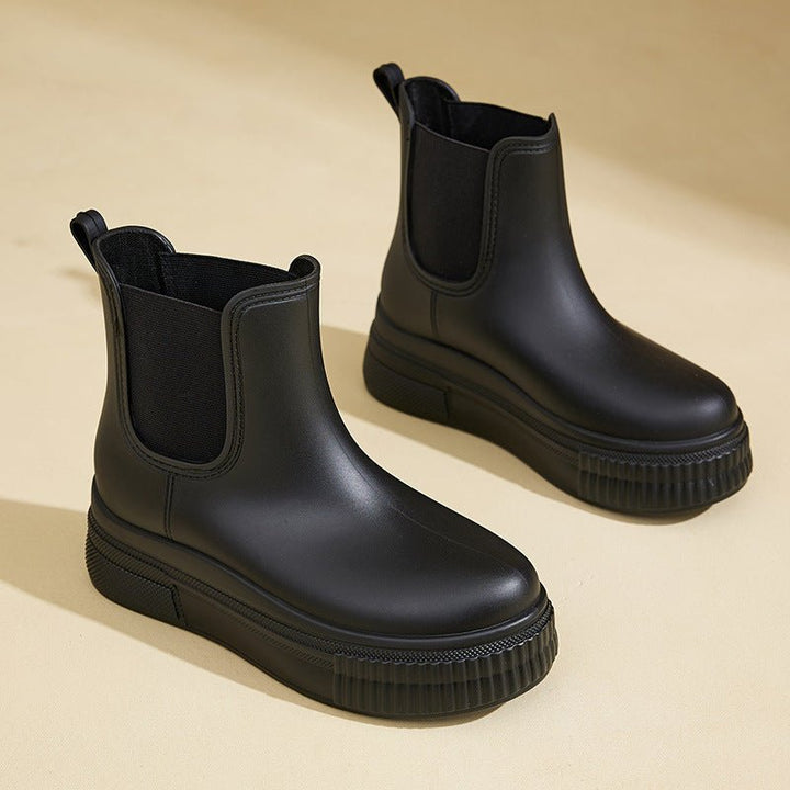 Rosadessa | Women's Waterproof Boots Chelsea Platform Rain Boots — Black