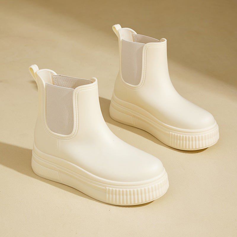 Rosadessa | Women's Waterproof Boots Chelsea Platform Rain Boots — White Stamped
