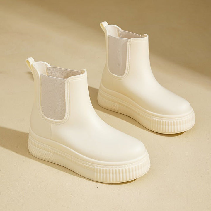 Rosadessa | Women's Waterproof Boots Chelsea Platform Rain Boots — White Stamped