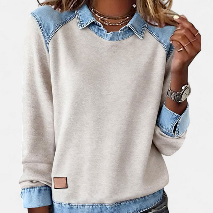 Rosalinde | Women's Knit Cozy Layered Collar Detail Sweaters — Beige