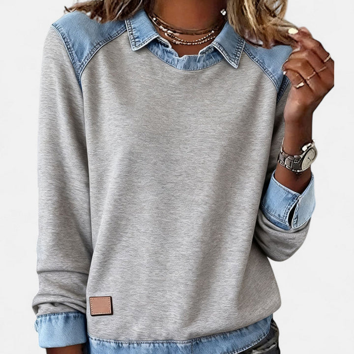Rosalinde | Women's Knit Cozy Layered Collar Detail Sweaters — Gray