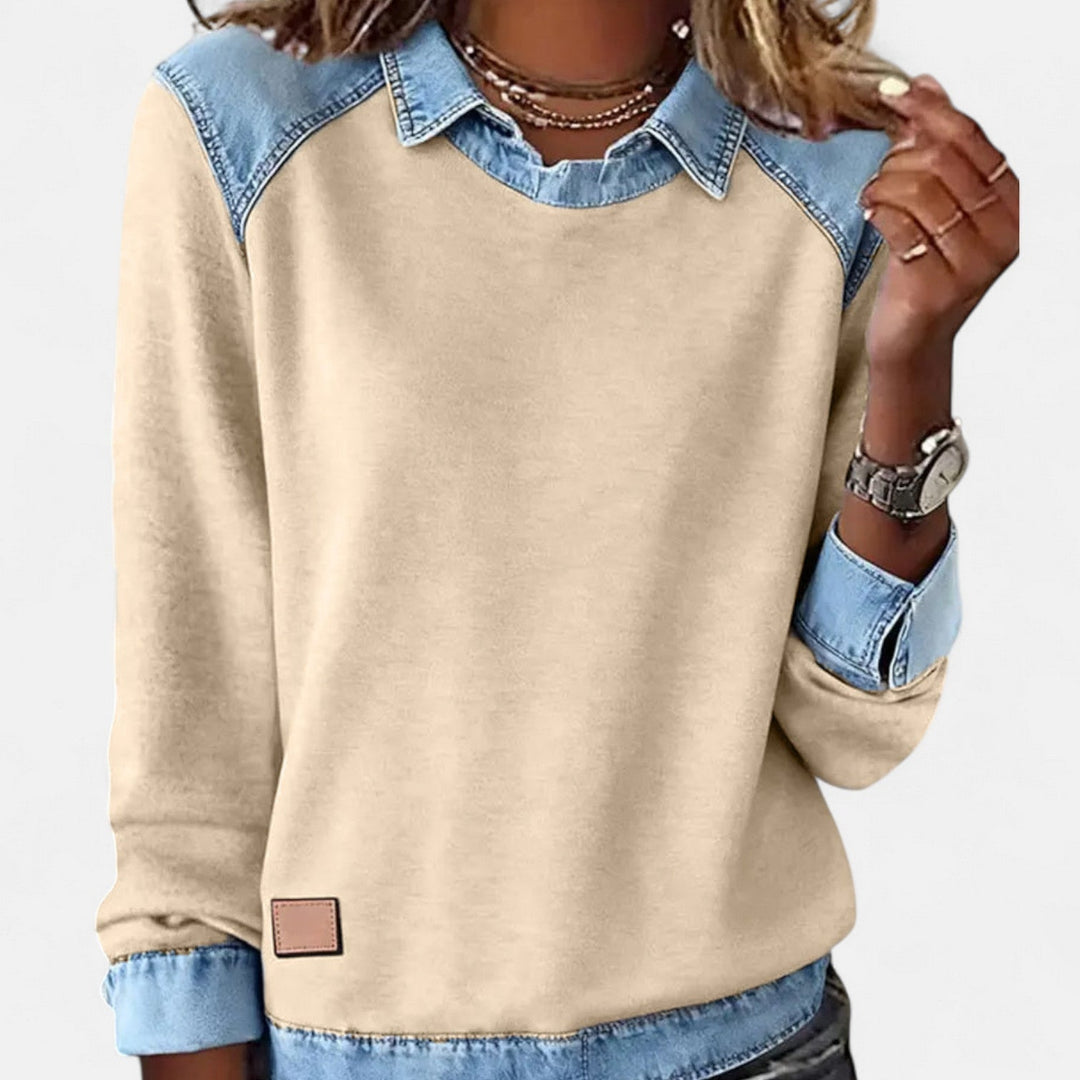 Rosalinde | Women's Knit Cozy Layered Collar Detail Sweaters — Khaki