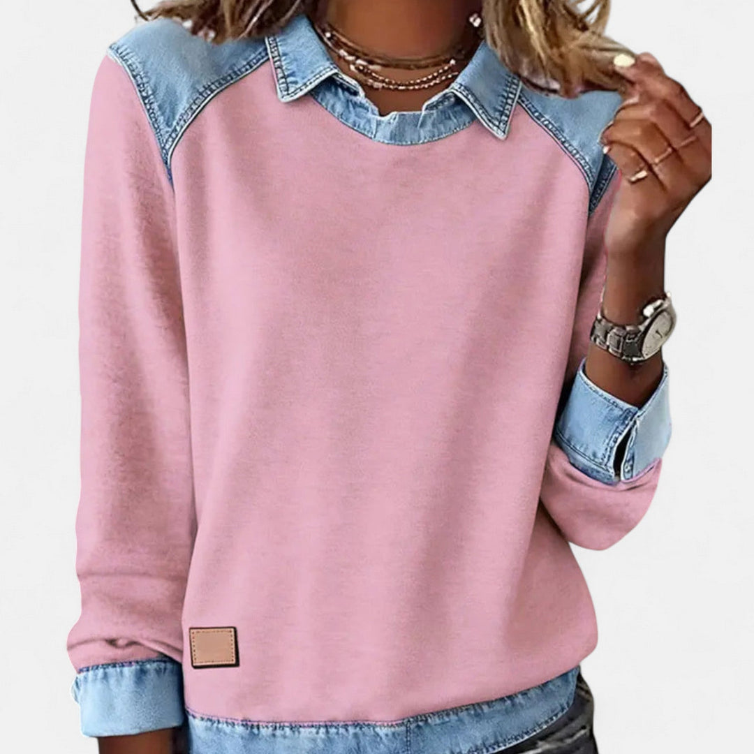 Rosalinde | Women's Knit Cozy Layered Collar Detail Sweaters — Pink