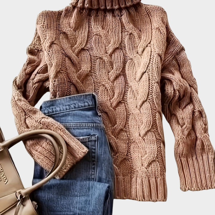 Rosaolde | Women's Cozy Cable Knit Sweater Turtleneck Chunky Long Sleeve — 1