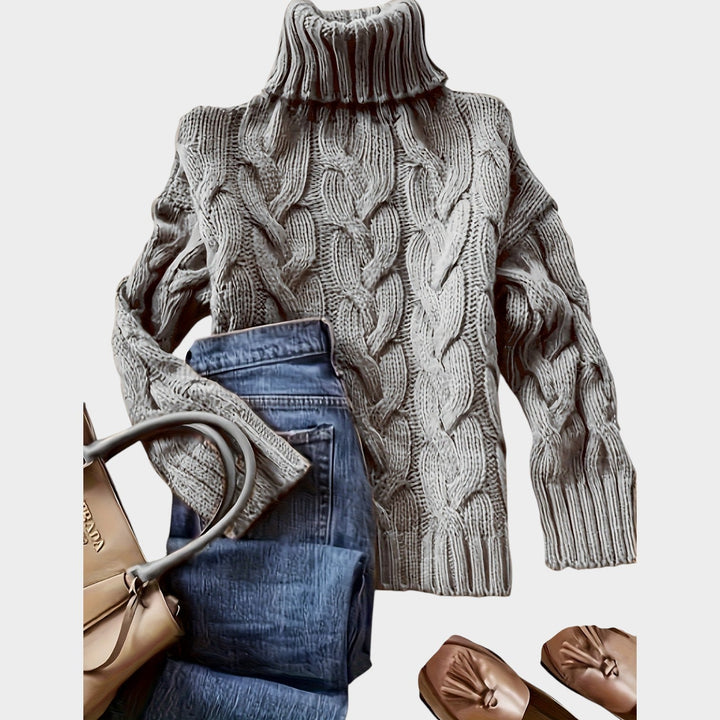Rosaolde | Women's Cozy Cable Knit Sweater Turtleneck Chunky Long Sleeve — 2