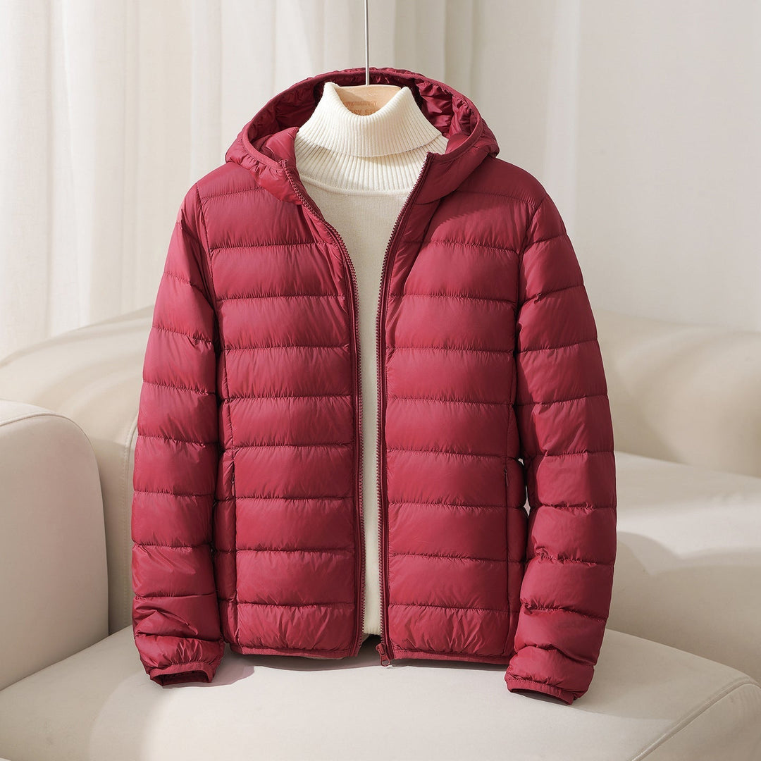Selienne | Women's Lightweight Hooded Quilted Jacket — Red