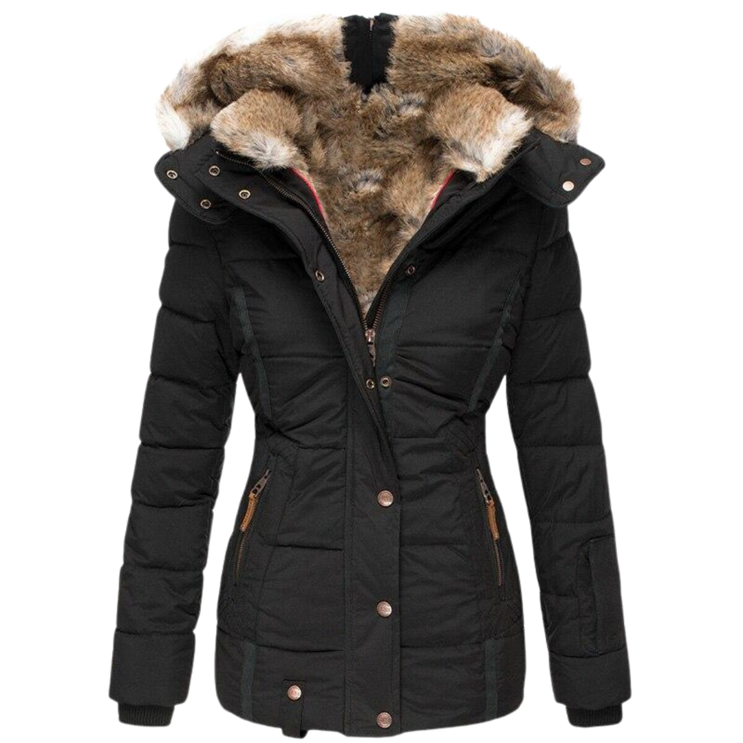 Serdessa | Women's Faux Fur Lined Coat – Stand Collar Button Front Jacket — 1