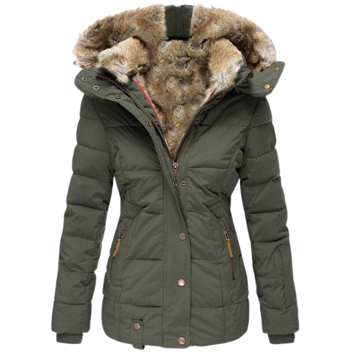 Serdessa | Women's Faux Fur Lined Coat – Stand Collar Button Front Jacket — 2