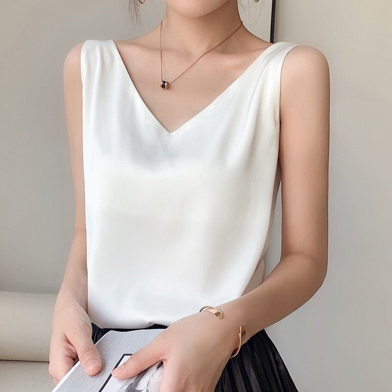 Sermora | Casual Stretch V Neck Sleeveless Satin Cami Top
