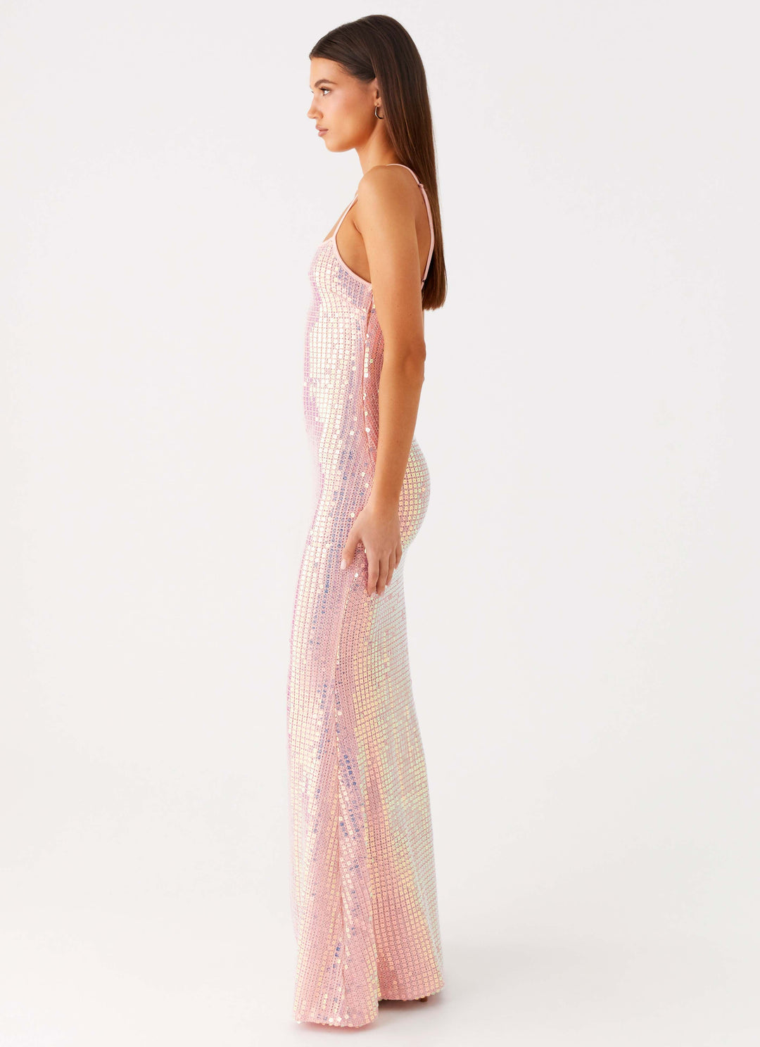 Solbelle | Women's Elegant Knit Sequin Maxi Dress - Iridescent Pink — 2