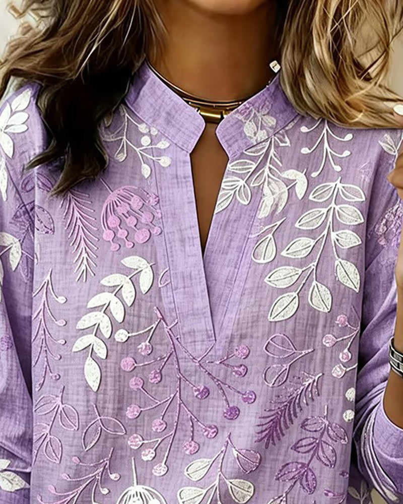 Talisa | Women's Linen Casual Soft-Touch Blouse Pastel Floral V-Neck — 3
