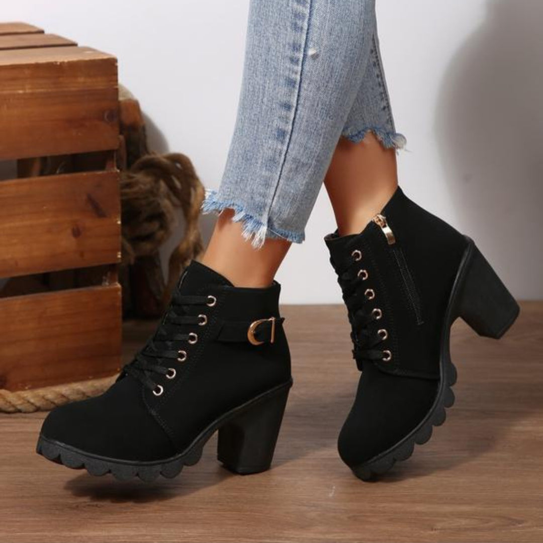Tatiana | Women's Western Style Knee-High Lace Up Ankle Block Heel Boots — 1
