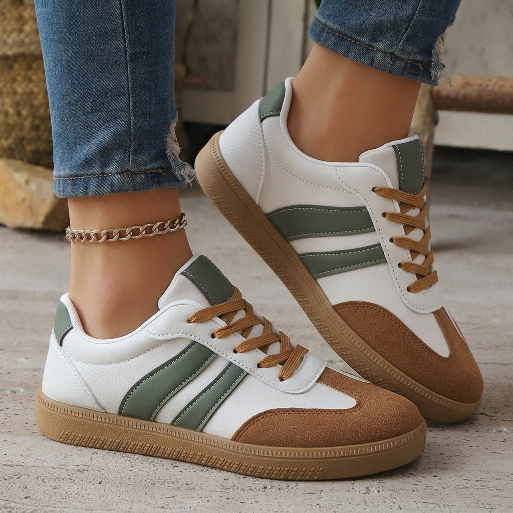 Theodora | Women's Comfortable Casual Varenzo Orthopedic Trainers Sneakers — Green & White