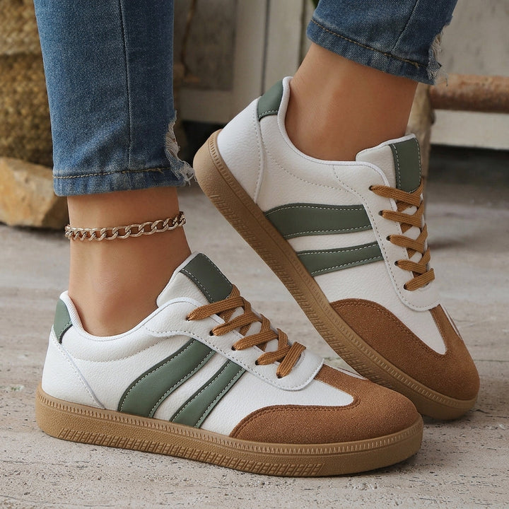 Theodora | Women's Comfortable Casual Varenzo Orthopedic Trainers Sneakers — Green & White