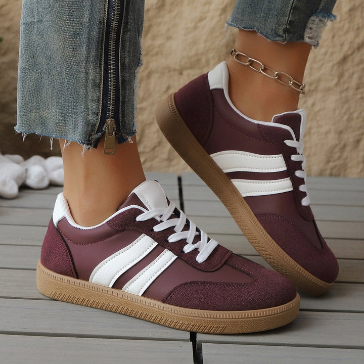 Theodora | Women's Comfortable Casual Varenzo Orthopedic Trainers Sneakers — Maroon & White