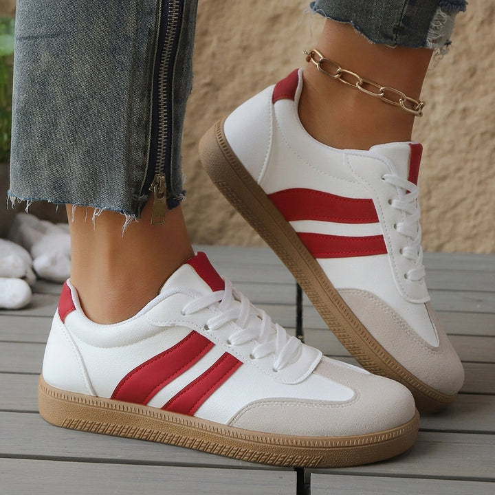 Theodora | Women's Comfortable Casual Varenzo Orthopedic Trainers Sneakers — Red & White