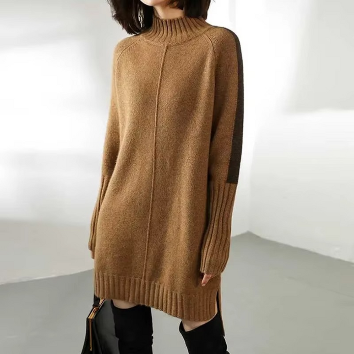 Tindralise | Women's Turtleneck Sweater Long Sleeve Knit Layering - Gray / Black