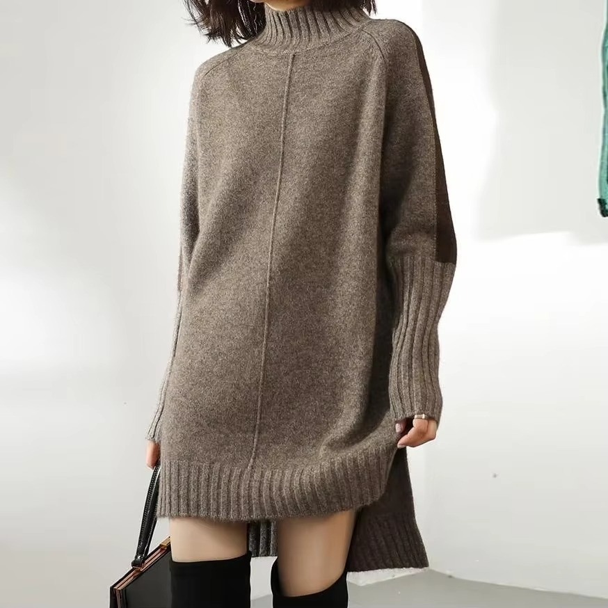 Tindralise | Women's Turtleneck Sweater Long Sleeve Knit Layering - Gray / Black