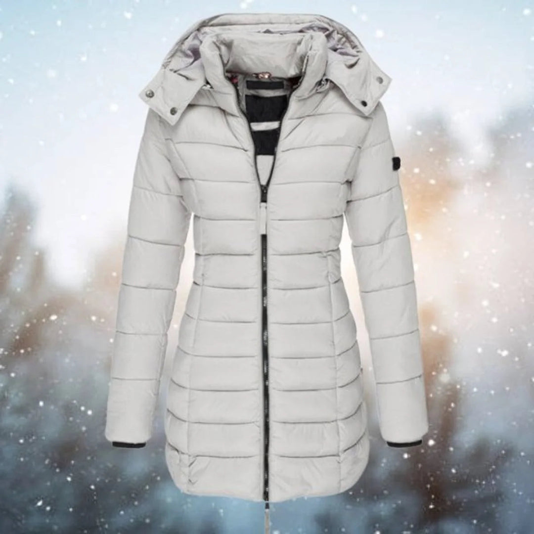 Tindrariel | Women's Long Hooded puff Quilted Jacket Zip-Up Coat — Gray