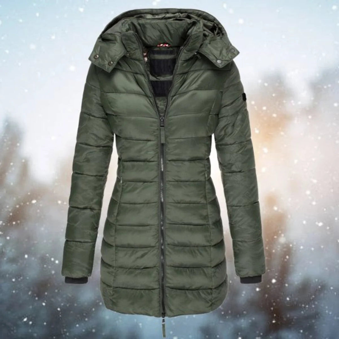 Tindrariel | Women's Long Hooded puff Quilted Jacket Zip-Up Coat — Green