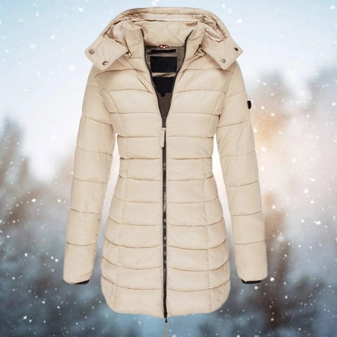 Tindrariel | Women's Long Hooded puff Quilted Jacket Zip-Up Coat — Khaki