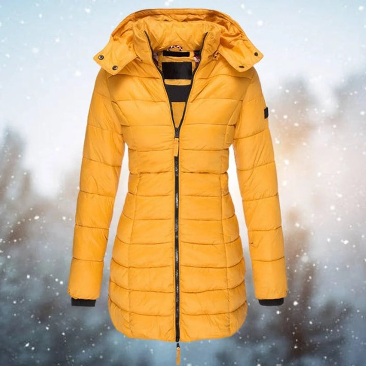 Tindrariel | Women's Long Hooded puff Quilted Jacket Zip-Up Coat — Yellow