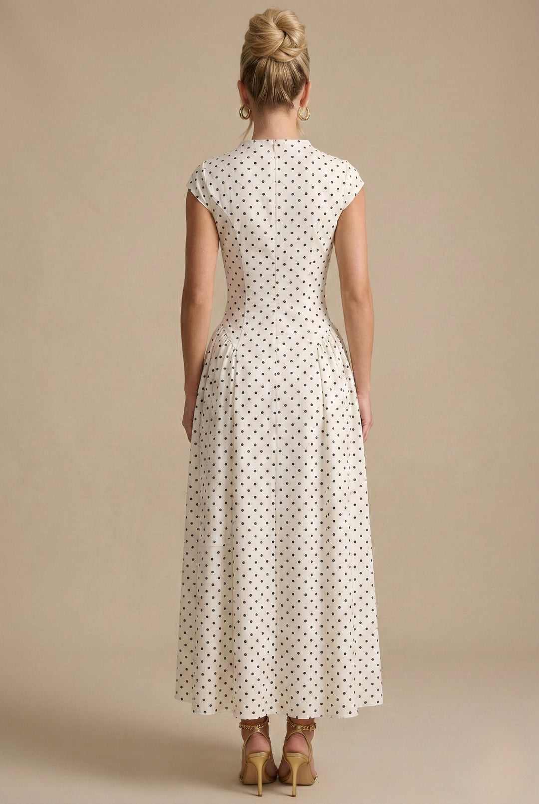 Una | Women's High-Waist Elegant Polka Dot Maxi Dress with Pleated Skirt — 2