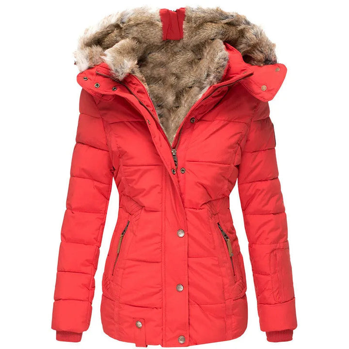 Unaeen | Women's Water Resistant Fur Hood Parka – Fleece Lined Jacket — Red