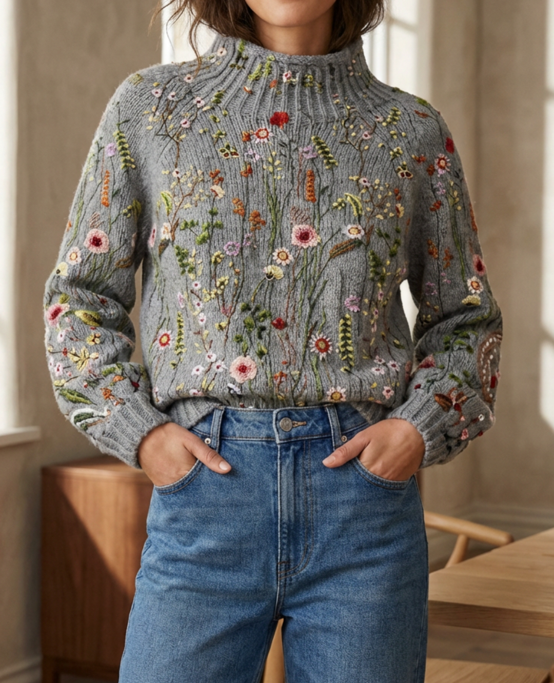 Unaelle | Floral Turtleneck Sweater