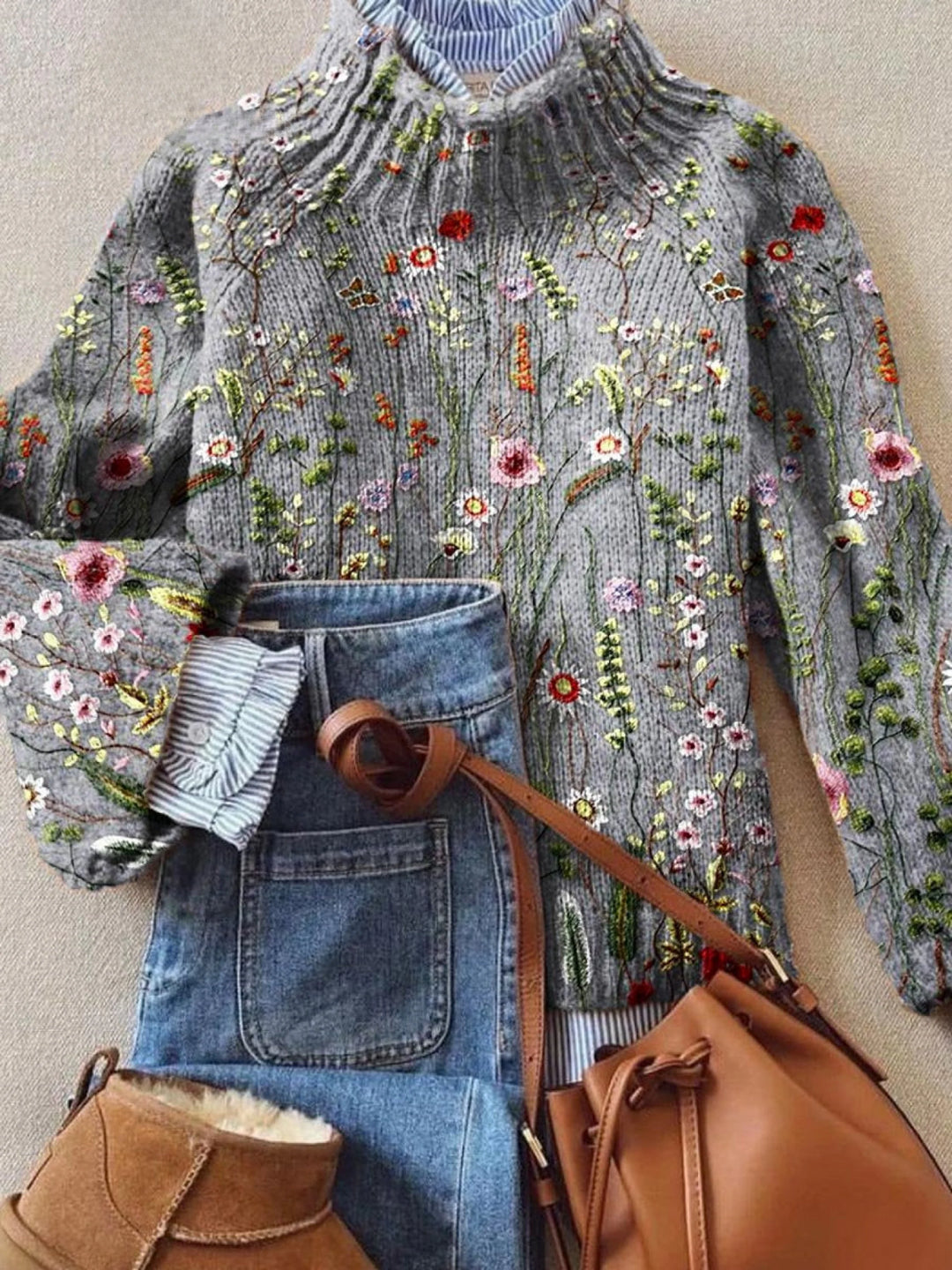 Unaelle | Floral Turtleneck Sweater