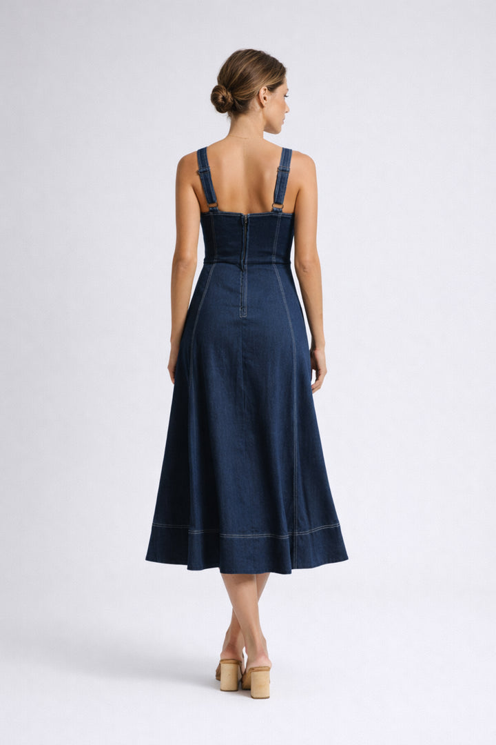 Ursulina | Women's Wedding Guest Elegant Denim Midi Dress Dresses — 2