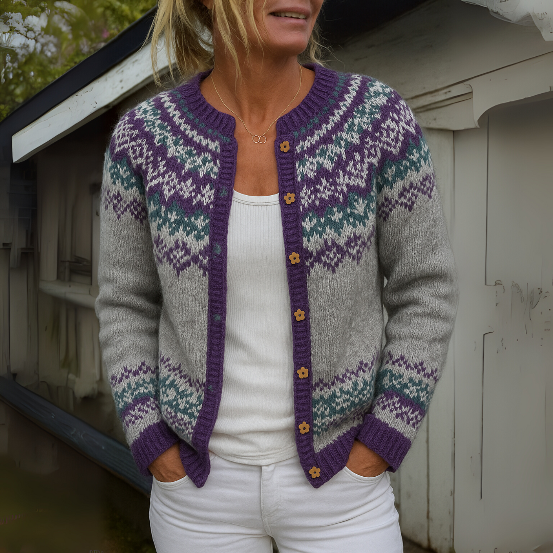 Valeara | Icelandic Snowflake Fair Isle Knit Cardigan