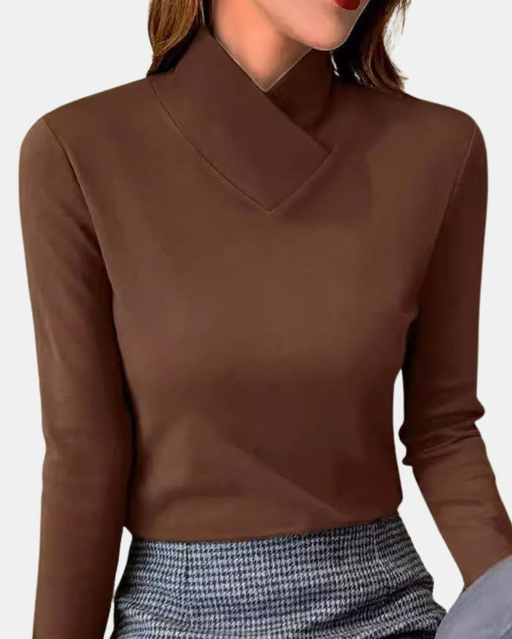 Valeriana | Women's Casual Stretch Sleek High Neck Long Sleeve Top — 2